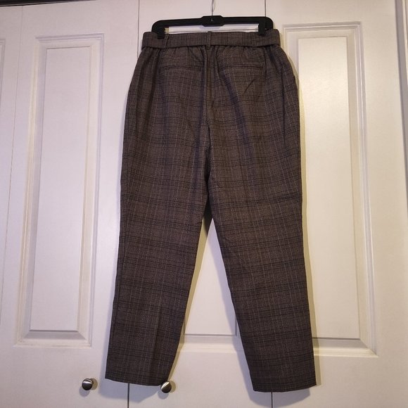 Reitmans Brown Plaid High-Waisted Dressy Work Pants w Tie Belt - Picture 3 of 5